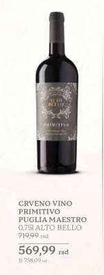 CRVENO VINO PRIMITIVO PUGLIA MAESTRO 0,75l ALTO BELLO