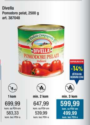 Divella Pomodoro pelat, 2500 g