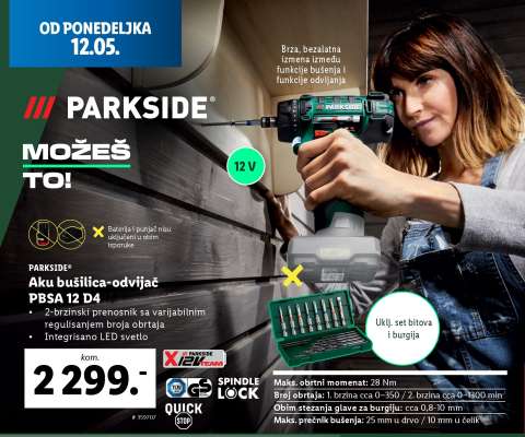PARKSIDE Aku bušilica-odvijač PBSA 12 D4