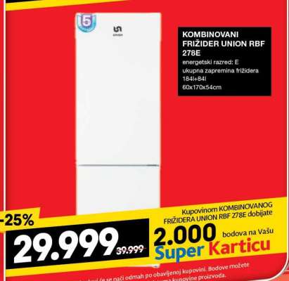 KOMBINOVANI FRIŽIDER UNION RBF 278E