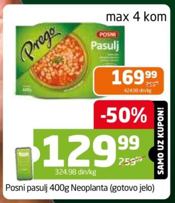 Posni pasulj 400g Neoplanta (gotovo jelo)
