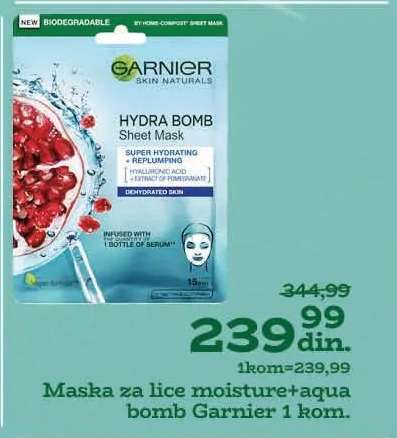 Maska za lice moisture+aqua bomb Garnier 1 kom.
