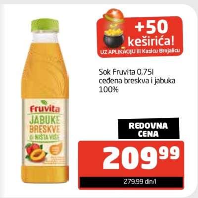 Sok Fruvita 0,75l ceđena breskva i jabuka 100%