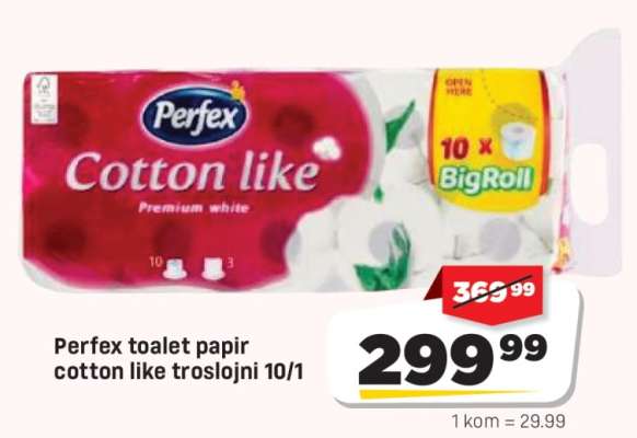 Perfex toalet papir cotton like troslojni 10/1