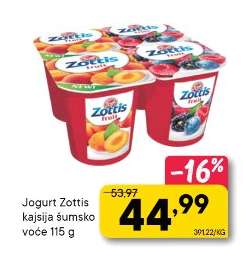 Jogurt Zottis kajsija šumsko voće 115 g
