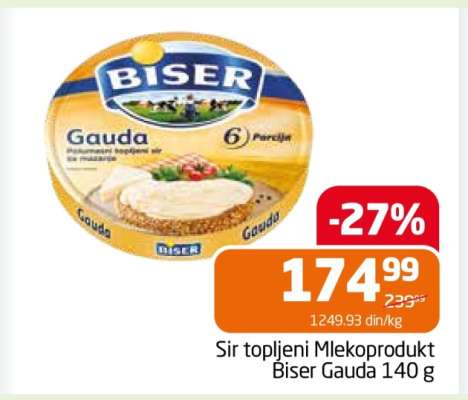 Sir topljeni Mlekoprodukt Biser Gauda 140 g