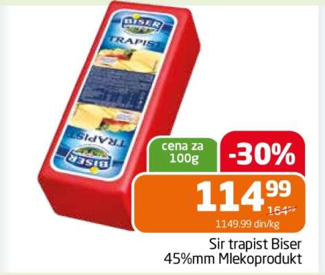 Sir trapist Biser 45%mm Mlekoprodukt