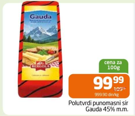 Polutvrdi punomasni sir Gauda 45% m.m.