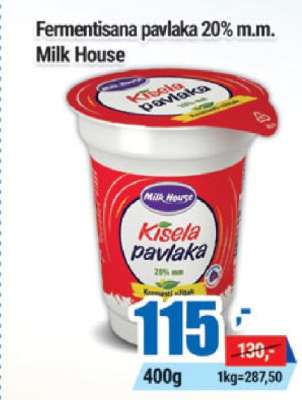 Fermentisana pavlaka 20% m.m. Milk House