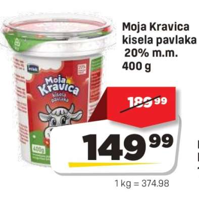 Moja Kravica kisela pavlaka 20 % m.m. 400 g