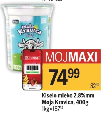 Kiselo mleko 2.8 % mm Moja kravica 400g
