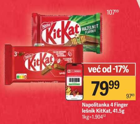 Napolitanka 4 Finger, Lešnik KitKat, 41,5g