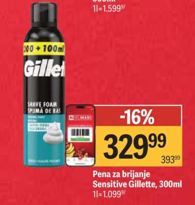 Pena za brijanje Sensitive Gillette, 300ml