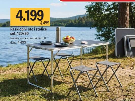 Rasklopivi sto i stolice set, 120x60