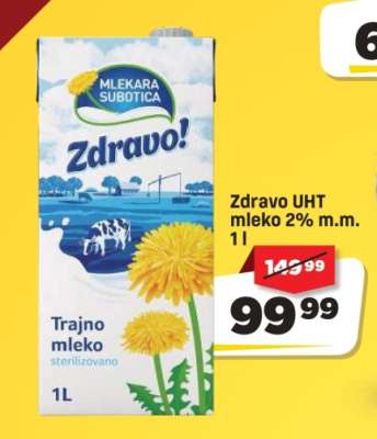 Zdravo UHT mleko 2% m.m. 1 l