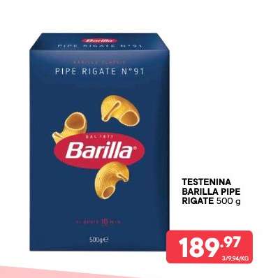 TESTENINA BARILLA PIPE RIGATE 500 g