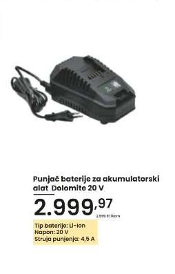 Punjač baterije za akumulatorski alat Dolomite 20 V