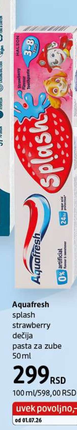 Aquafresh splash strawberry dečija pasta za zube 50ml