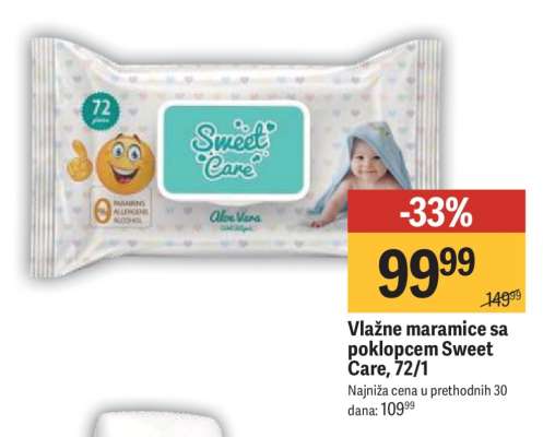 Vlažne maramice sa poklopcem Sweet Care , 72/1