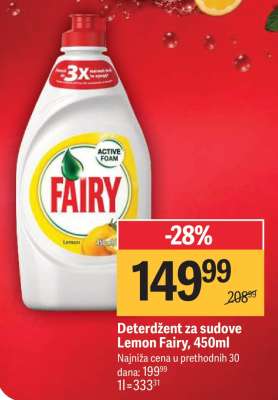 Deterdžent za sudove Lemon Fairy, 450ml