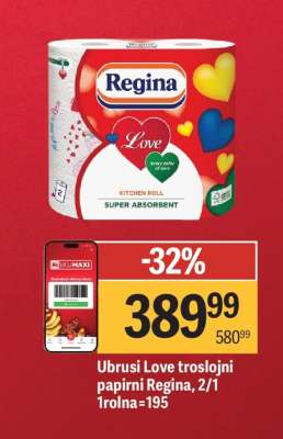 Ubrusi Love troslojni papirni Regina, 2/1