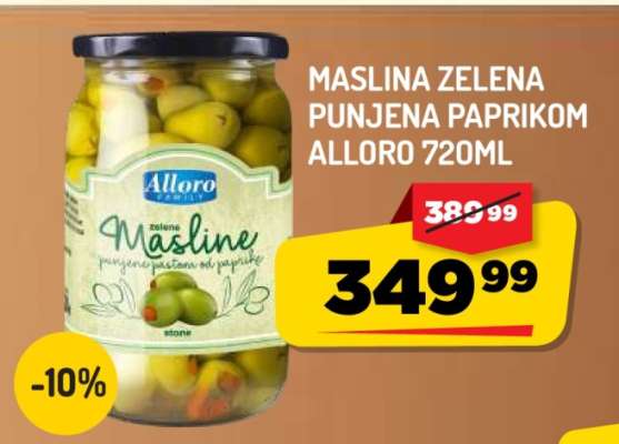 MASLINA ZELENA PUNJENA PAPRIKOM ALLORO 720ml