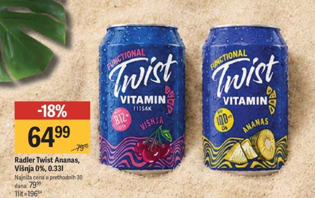 Radler Twist Ananas, Višnja 0%, 0.33l