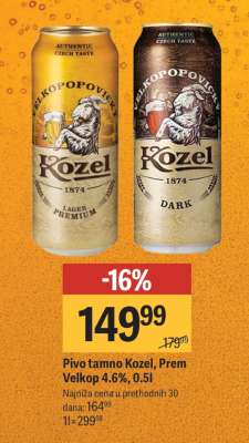 Pivo tamno Kozel, Prem Velkop 4.6%, 0.5l