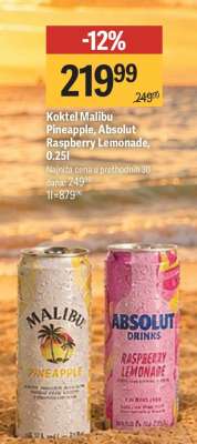 Koktel Malibu Pineapple, Absolut Raspberry Lemonade, 0.25l