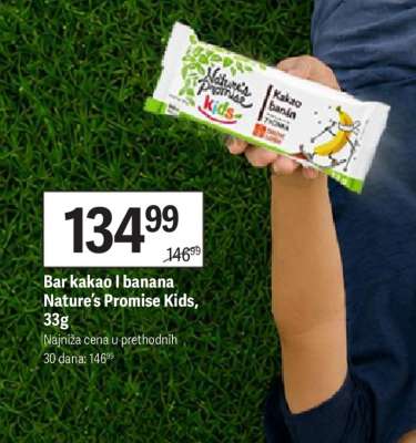 Bar kakao I banana Nature’s Promise Kids, 33g