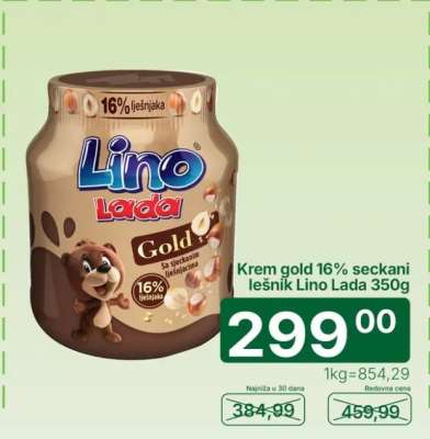 Krem gold 16% seckani lešnik Lino Lada 350g