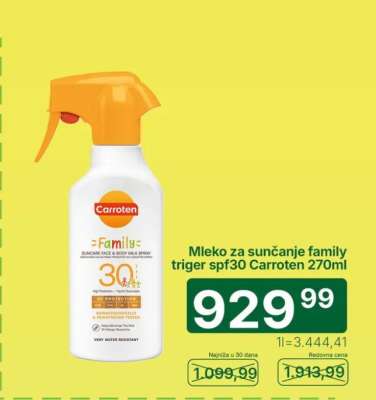 Mleko za sunčanje family triger spf30 Carroten 270ml