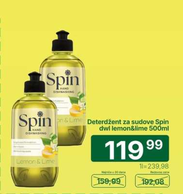 Deterdžent za sudove Spin dwl lemon&lime 500ml