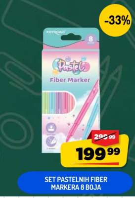 Set pastelnih fiber markera 8 boja