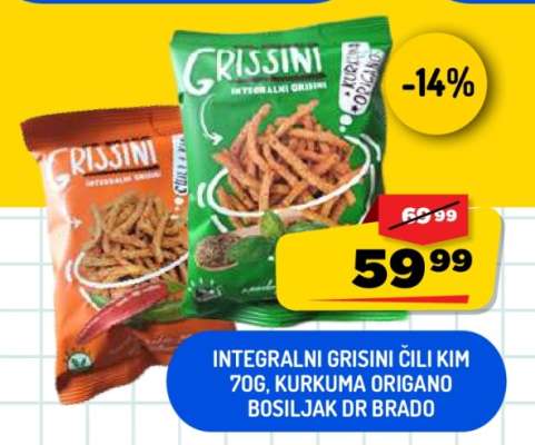 Integralni Grisini Čili Kim 70g, Kurkuma Origano Bosiljak Dr Brado