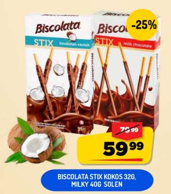 Biscolata Stix Kokos 32g, Milky 40g