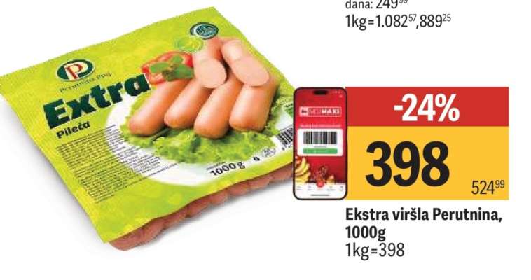 Ekstra viršla Perutnina 1000g