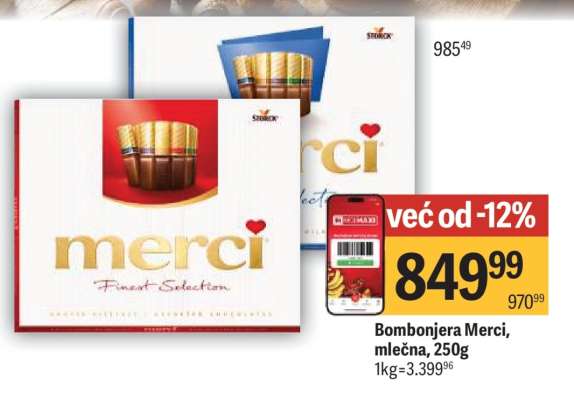 Bombonjera Merci mlečna 250g