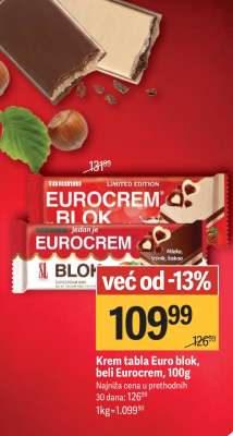 Krem tabla Euro blok, beli Eurocrem, 100g