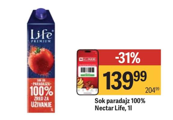 Sok paradajz 100% Nectar Life, 1l
