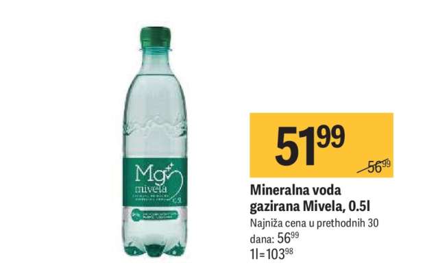 Mineralna voda gazirana Mivela, 0.5l