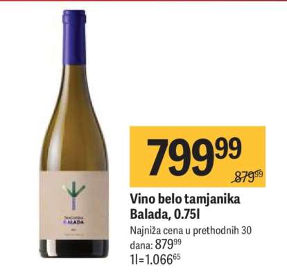 Vino belo tamjanika Balada, 0.75l