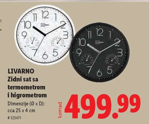 Livarno Zidni sat sa termometrom i higrometrom