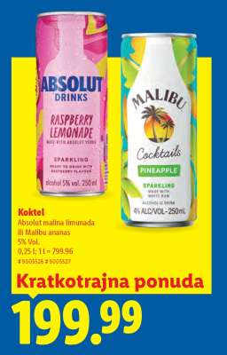 Absolut malina limunada ili Malibu ananas