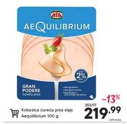 Kobasica ćureća prsa slajs Aequilibrium 100 g