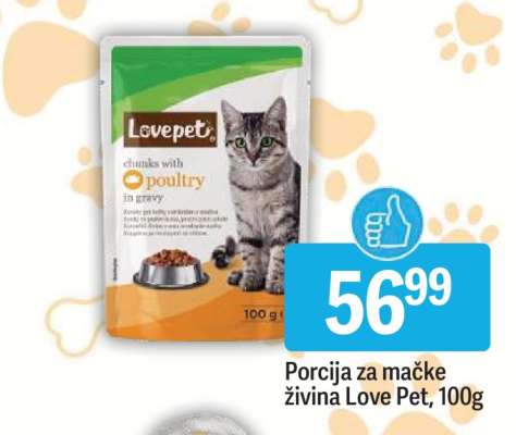 Porcija za mačke živina Love Pet, 100g