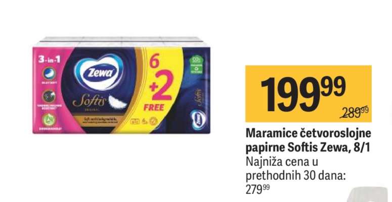 Maramice četvoroslojne papirne Softis Zewa, 8/1