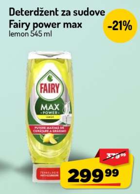 Deterdžent za sudove Fairy power max lemon 545 ml