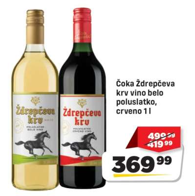 Čoka Ždrepčeva krv vino belo poluslatko, crveno 1l