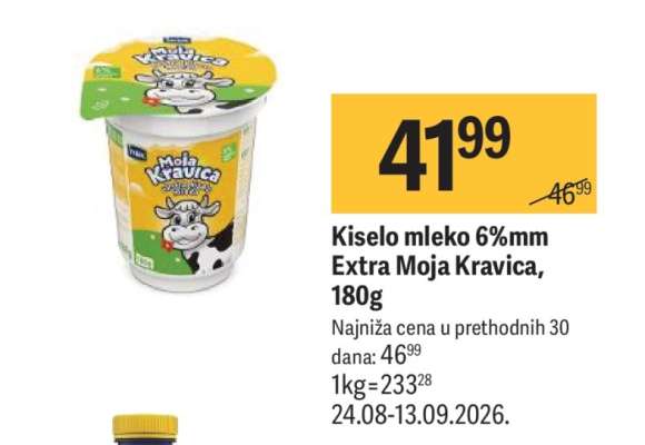 Kiselo mleko 6%mm Extra Moja kravica, 180g